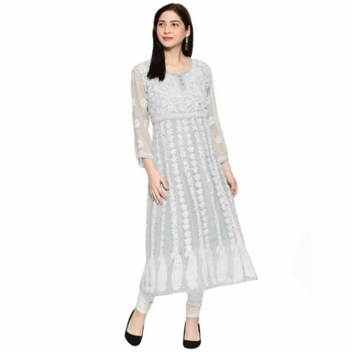 Chikankari Anarkali Kurta 7 aykez chikankari