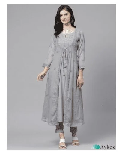 Best Hand Embroidered Grey Kota Chikankari Kurta with 1 Trouser 21 Best Hand Embroidered Grey Kota Chikankari Kurta