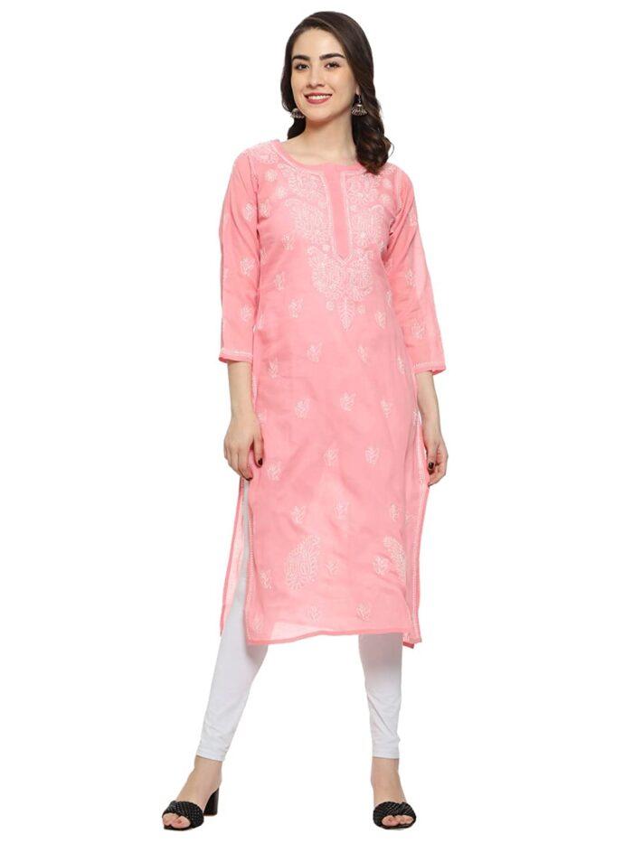 Chikankari straight cotton kurta kurti for women