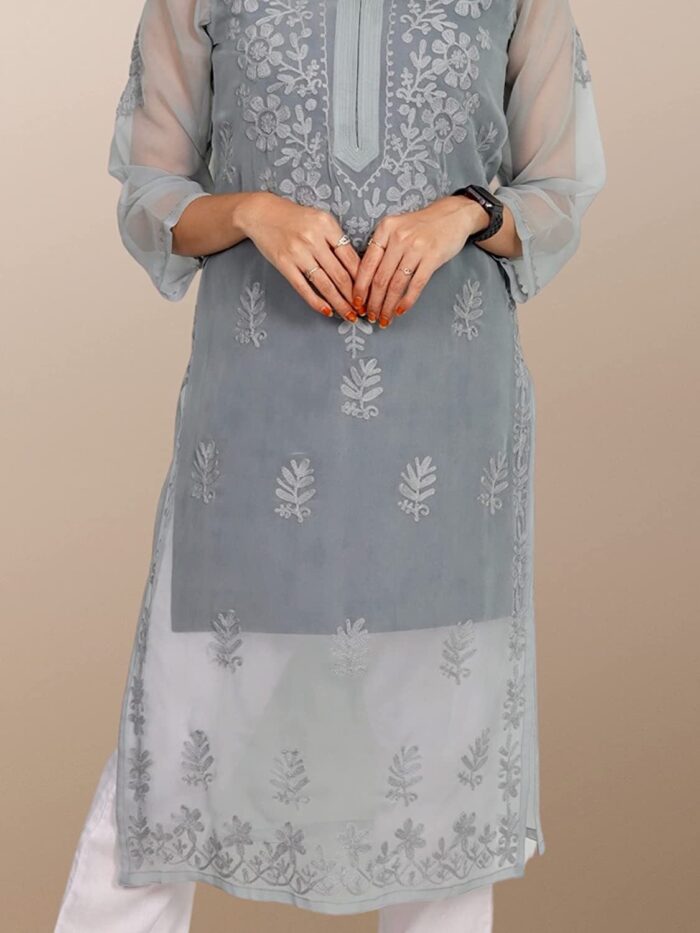 Buy Lucknow Chikankari FREE INNER Georgette Tunic Chikan Long Kurti White  Full Embroidery Handwork Kurta Salwar Kameez Sharara Set Handcrafted Online  in India - Etsy