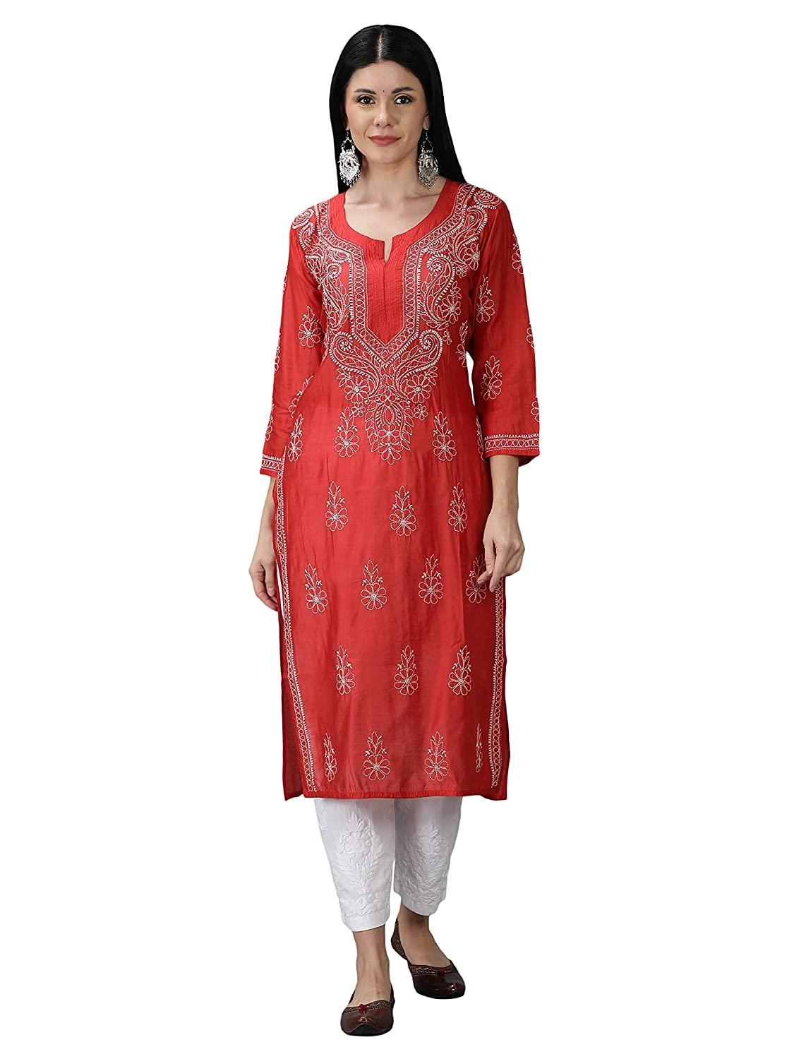Indian Black Round Neck 3-4th Sleeves A-line Embroidered Cotton Chikankari  Ladies Kurti For Casual And Ethnic Wear at Best Price in Mumbai | R. R.  Creation