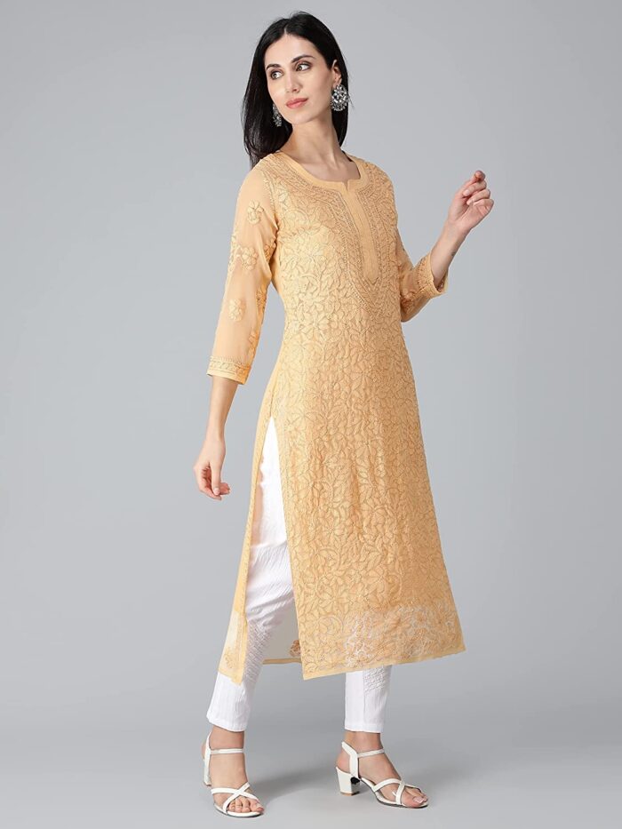 Buy Golden Kurti And Palazzo Set In Chanderi Silk With Gotta Work Kalki  Fashion India