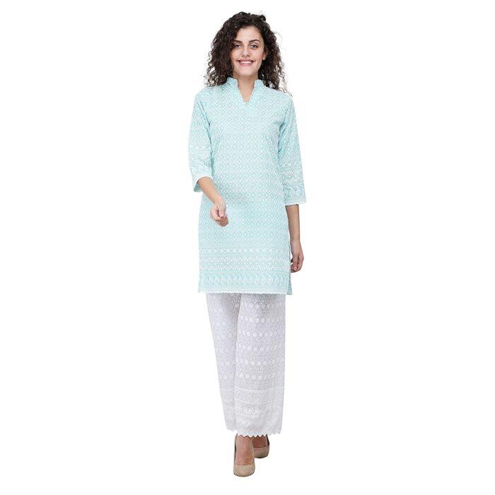 Buy PARAMOUNT CHIKAN White Embroidered Chikankari Pure Cotton Sustainable  Kurti - Kurtis for Women 17311130 | Myntra
