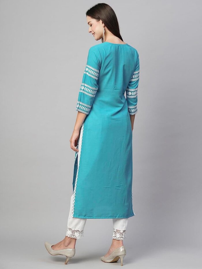 Cotton blend embroidered straight kurta