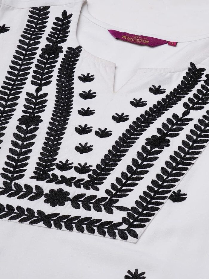 Cotton blend embroidered straight kurta